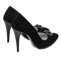 Women stylish, elegant shoes 1279 black antilopa