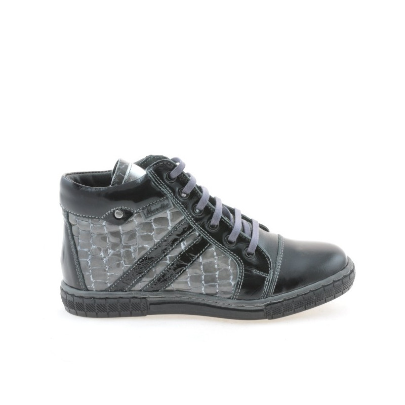Children boots 3213 patent black+gray