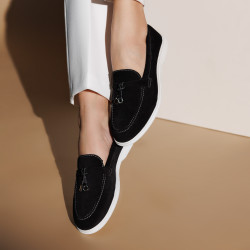Women loafers, moccasins 6082 black velour lifestyle