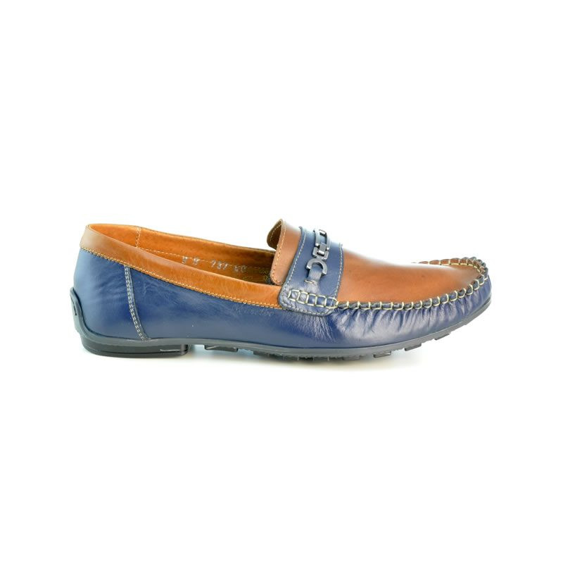 Men loafers, moccasins 737 indigo+brown