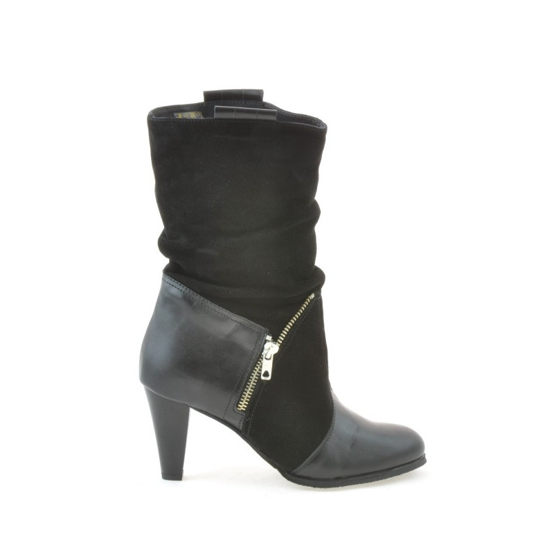 Women knee boots 1117 black antilopa combined