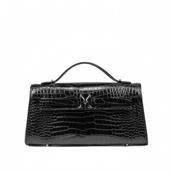 Women shoulder bag 041g 01 croco patent black