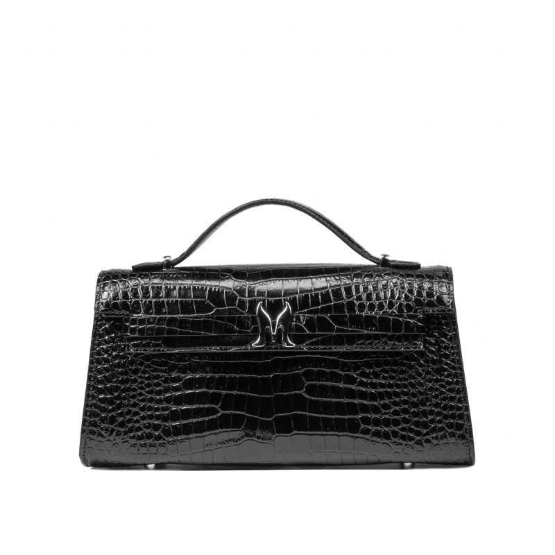 Women shoulder bag 041g 01 croco patent black