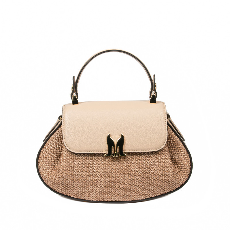 Women hand bag 042g latte+rafie caramel