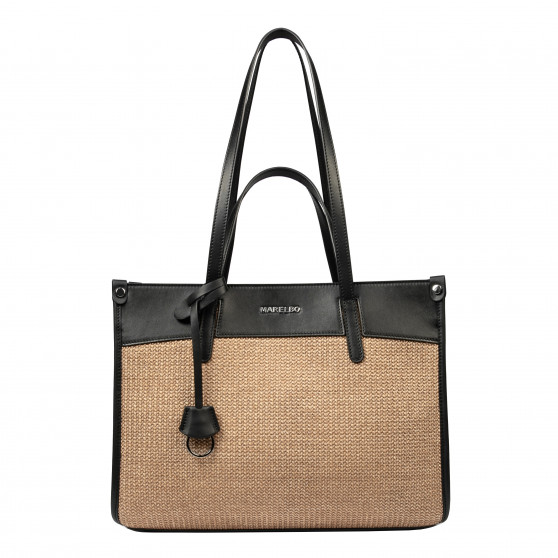 Women beach bag 045g 01 black napa+rafie caramel