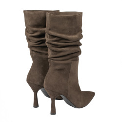 Ghete cu toc dama 1410 velour chocolate