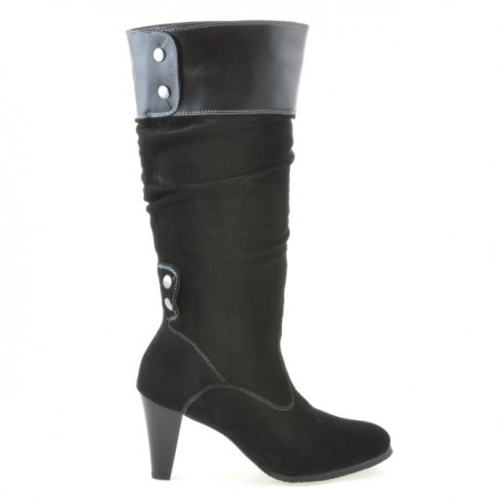 Women knee boots 1121-1 black+black antilopa