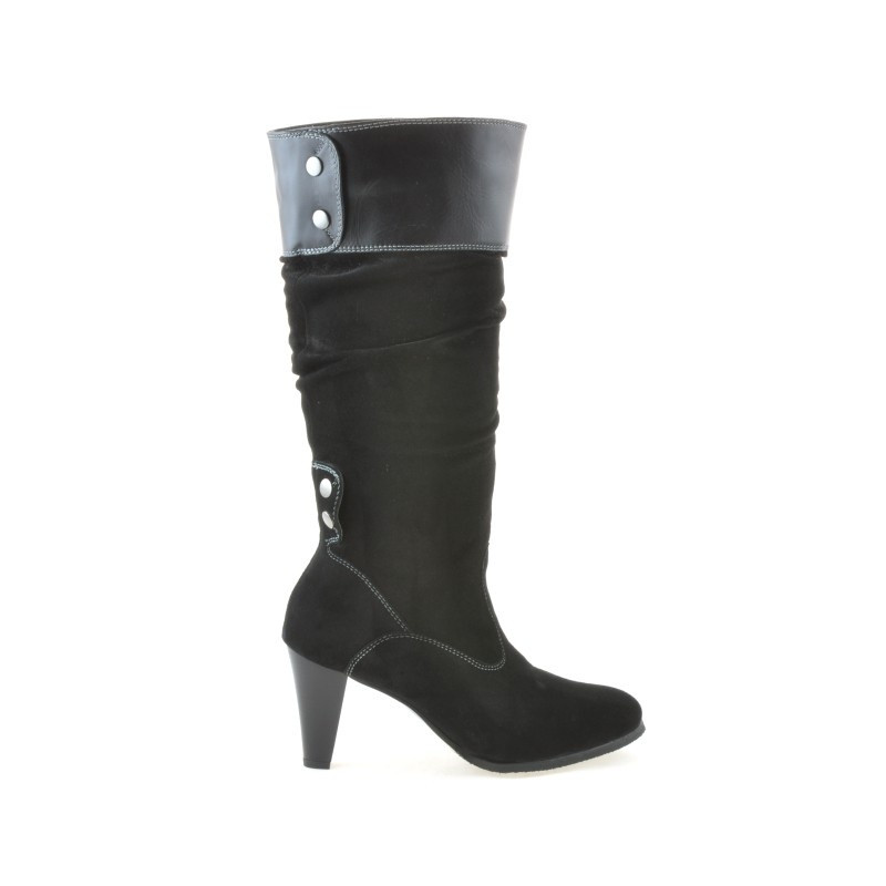 Women knee boots 1121-1 black+black antilopa