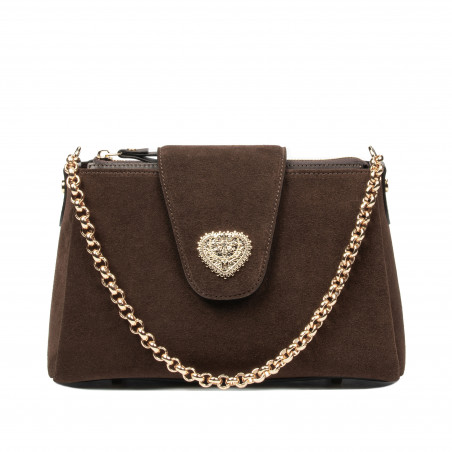 Women shoulder bag 051g suede chocolate