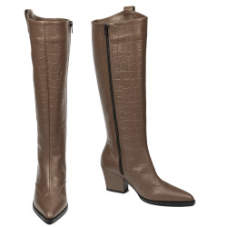 Cizma cu toc dama 1413 croco cafe