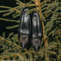 Women stylish, elegant shoes 1339 satin black lifestyle