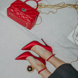 Women stylish, elegant shoes 1311 satin red lifestyle