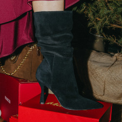 Ghete cu toc dama 1410 black velour lifestyle