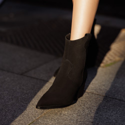 Ghete cu toc dama 1411 black velour lifestyle