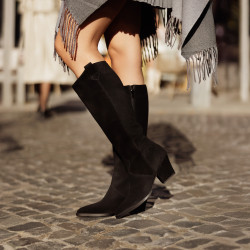 Cizma cu toc dama 1412 black velour lifestyle