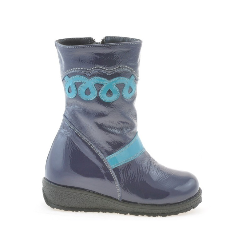 Small children knee boots 23c patent indigo+bleu