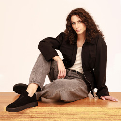 Women casual shoes 6095 black velour lifestyle