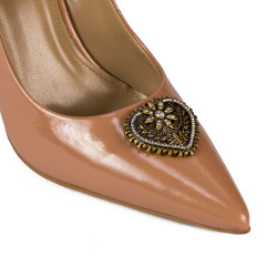 Women stylish, elegant shoes 1364 patent beige