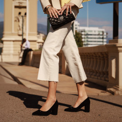 Women stylish, elegant shoes 1361 black velour lifestyle