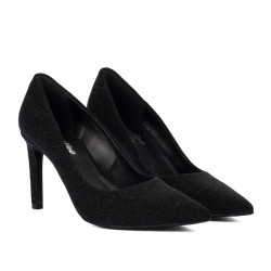 Women stylish, elegant shoes 1366 black velour pearl