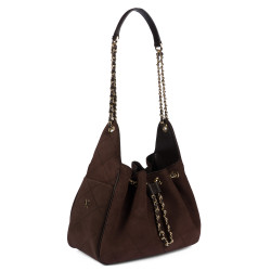 Women shoulder bag 062g suede chocolate
