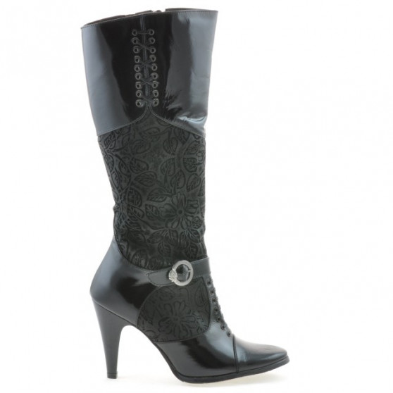 Women knee boots 1109 patent black+black antilopa