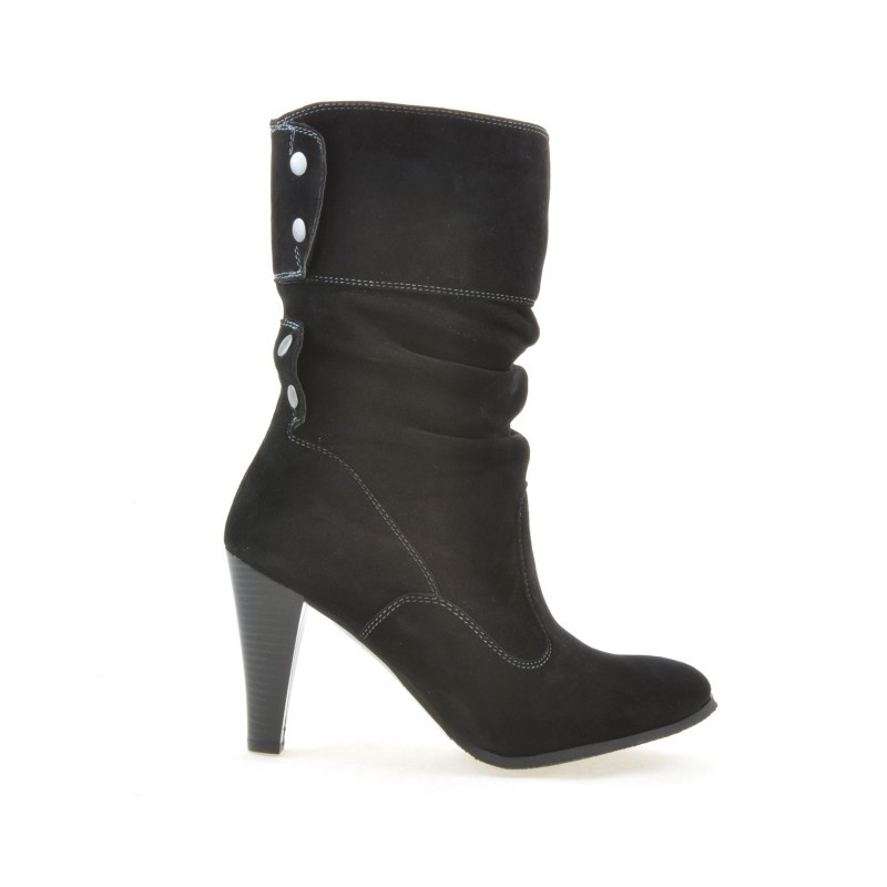 Women knee boots 1113 black+black antilopa