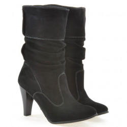 Women knee boots 1113 black+black antilopa