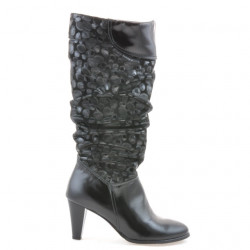 Women knee boots 1120 patent black+antilopa balon