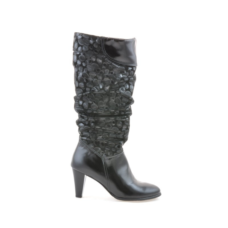 Women knee boots 1120 patent black+antilopa balon