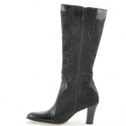 Women knee boots 1111 patent black+black antilopa