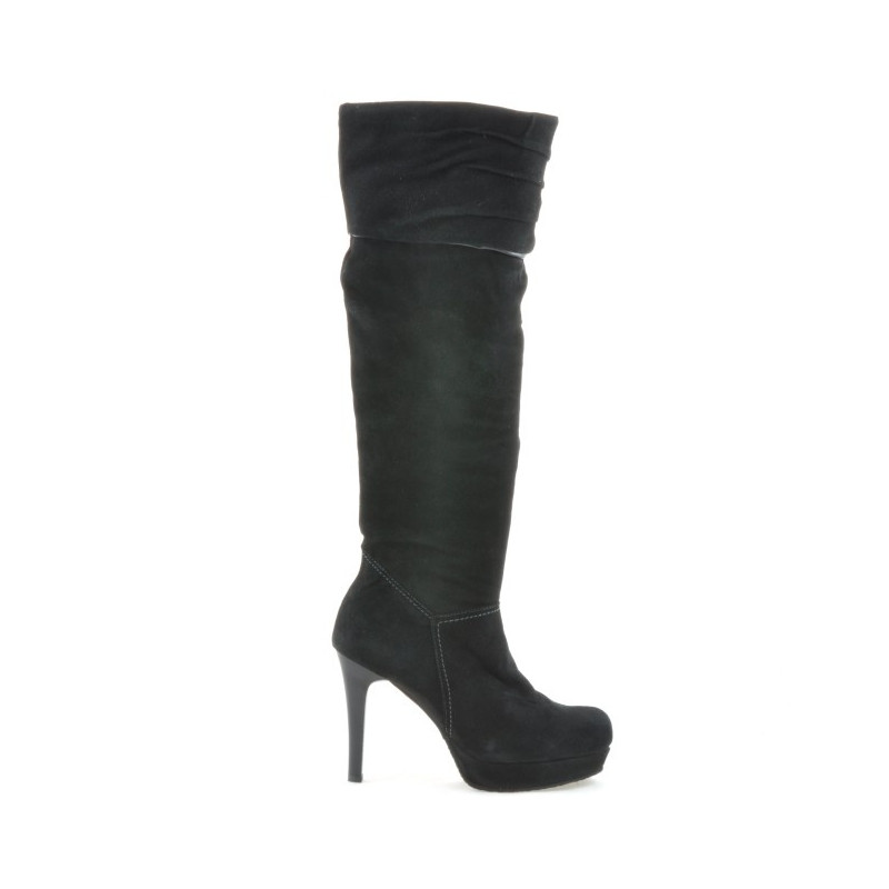 Women knee boots 1118 black antilopa