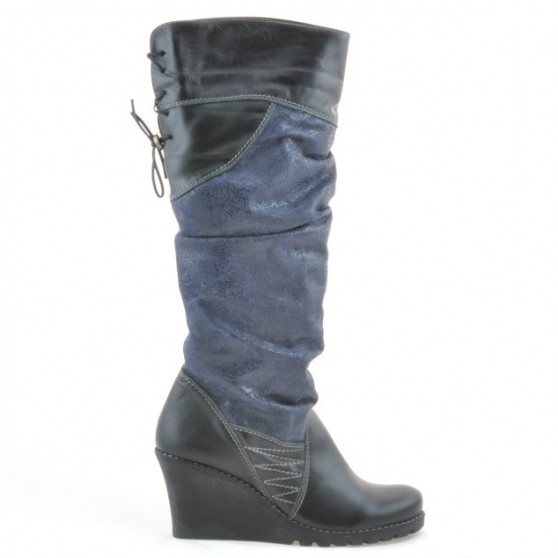 Women knee boots 226 black+indigo antilopa