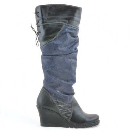 Women knee boots 226 black+indigo antilopa