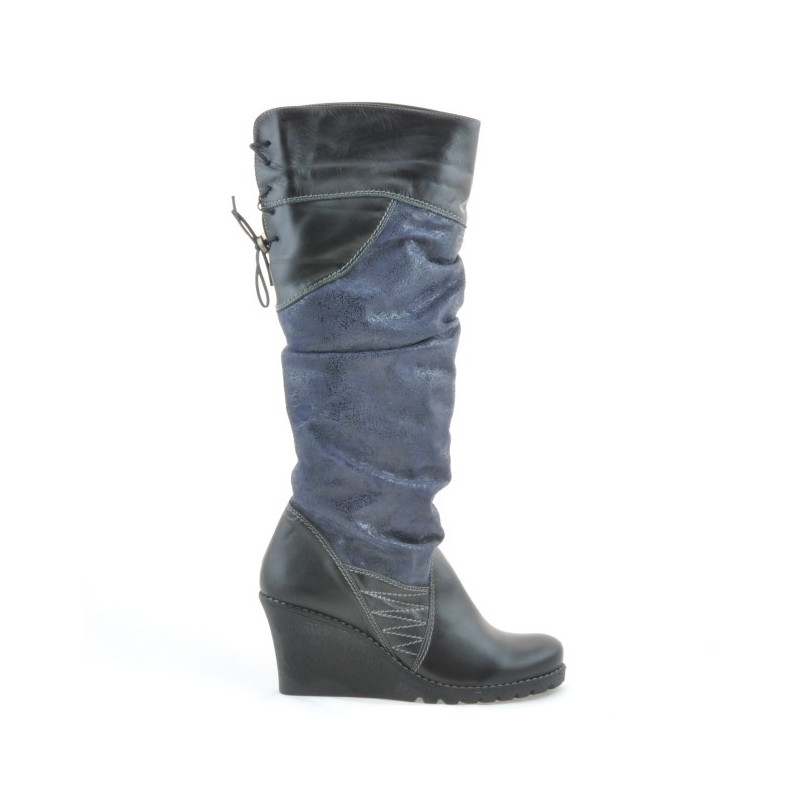 Women knee boots 226 black+indigo antilopa
