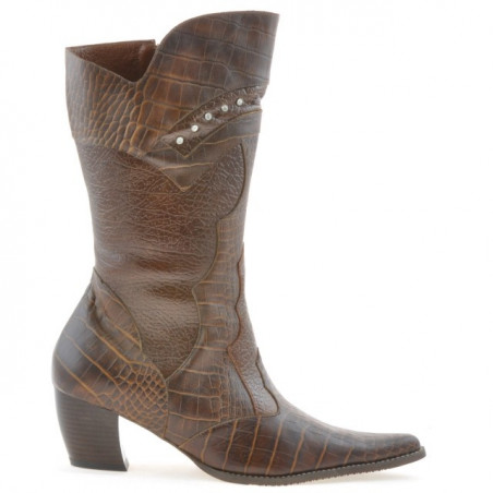 Women knee boots 298 croco cognac