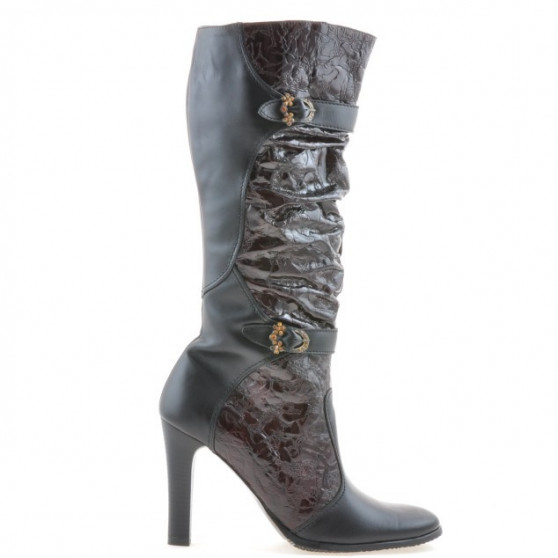 Women knee boots 008-2 black+bordo combined