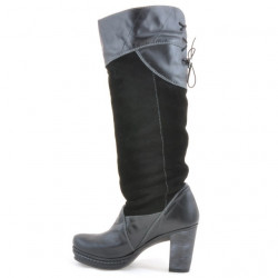 Women knee boots 226-1 black+black antilopa