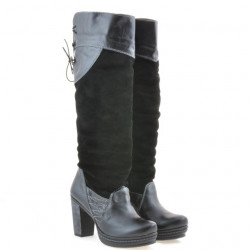 Women knee boots 226-1 black+black antilopa
