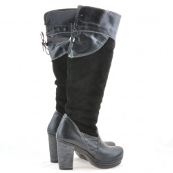 Women knee boots 226-1 black+black antilopa