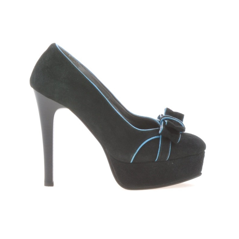 Women stylish, elegant shoes 1095 black antilopa+turcoaz