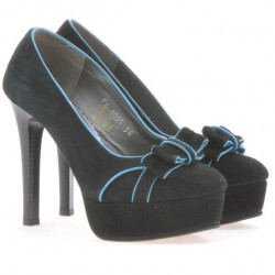 Women stylish, elegant shoes 1095 black antilopa+turcoaz