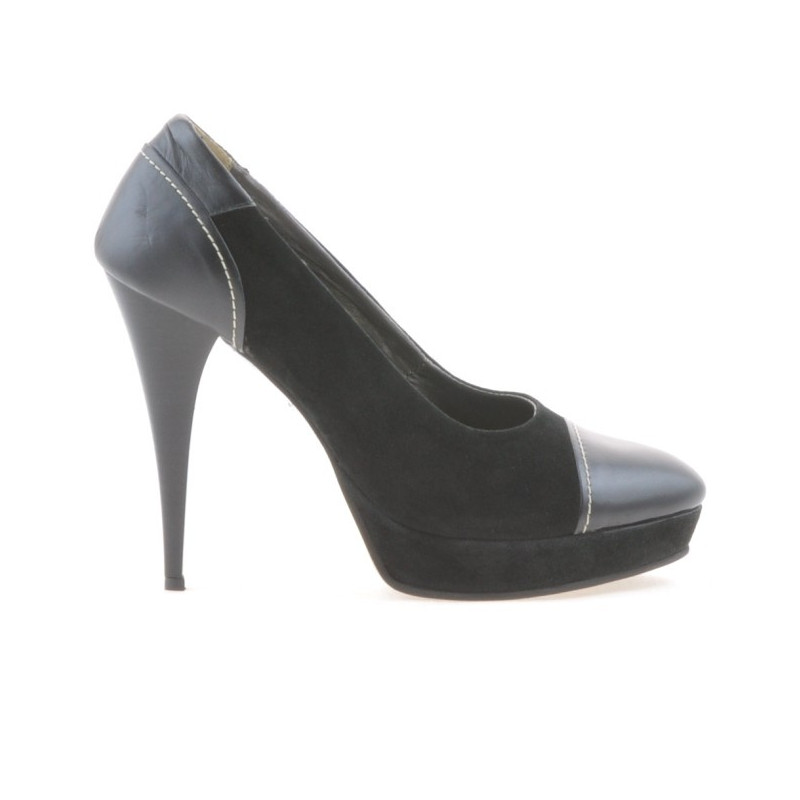 Women stylish, elegant shoes 1082 black antilopa combined