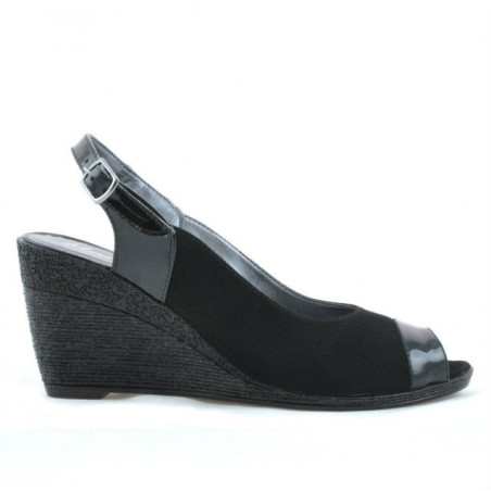 Women sandals 5019 patent black+black velour 