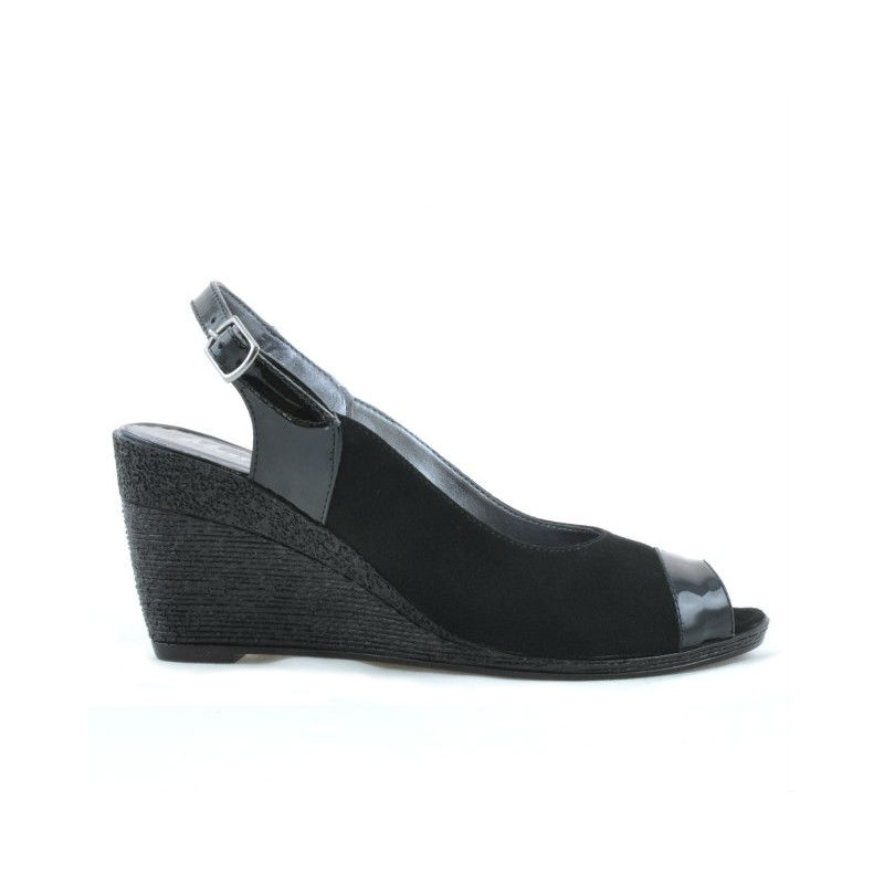 Women sandals 5019 patent black+black velour 