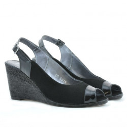 Women sandals 5019 patent black+black velour 