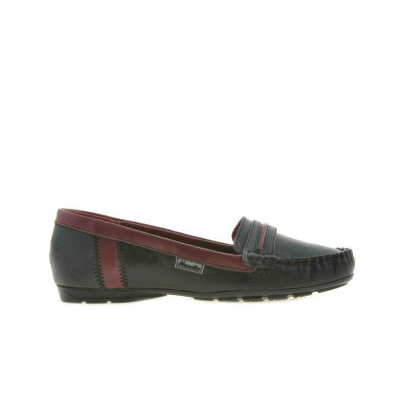Women loafers, moccasins 619 black+burgundy